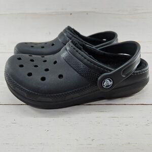 Crocs Youth Size J1 Black‎ Faux Fur Lined Clogs Slip On Shoes Slingback 203506